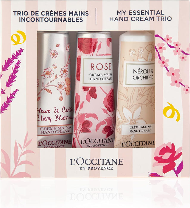 Pink Flowers Hand Cream Trio by LOccitane for Unisex - 3 x 2.6 oz Neroli and Orchidee Hand Cream, Rose Hand Cream, Cherry Blossom Hand Cream