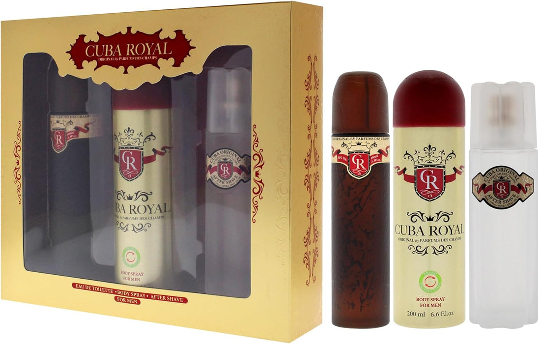 Cuba Royal by Cuba for Men - 3 Pc Gift Set 3.3oz EDT Spray, 6.7oz Body Spray, 3.3oz After Shave