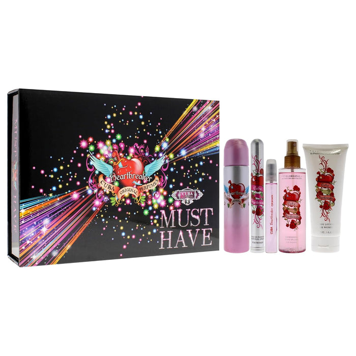 Cuba Must Have Heartbreaker de Cuba pour femme - Coffret 5 pièces Spray EDP 3,4 oz, Spray EDP 1,17 oz, Spray EDP 0,5 oz, Spray corporel 6,7 oz, Splash corporel 6,7 oz