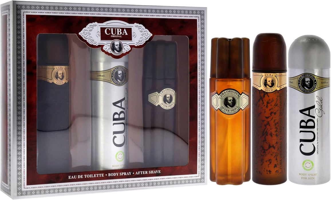 Cuba Gold by Cuba for Men - 3 Pc Gift Set 3.3oz EDT Spray, 6.6oz Deodorant Spray, 3.3oz After Shave