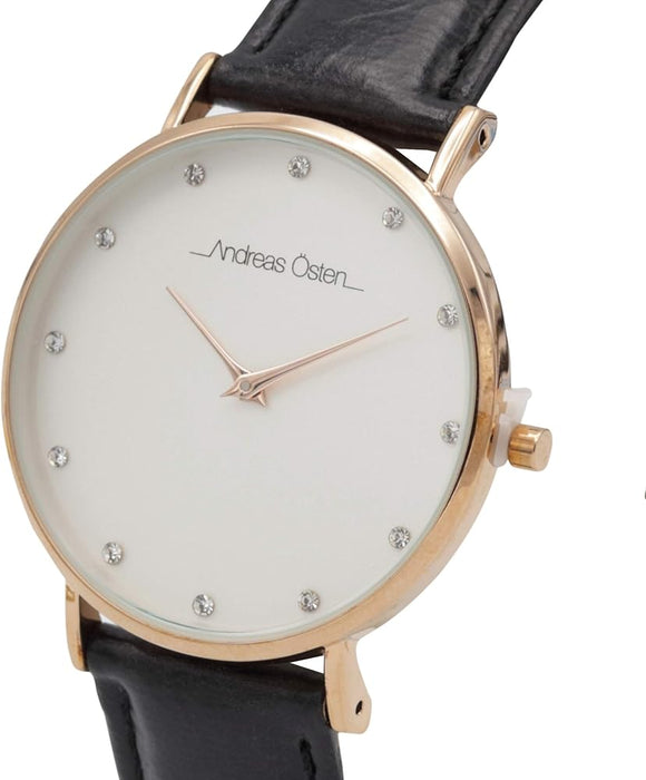 AO-13 Klassisk - Montre avec bracelet en cuir or rose/noir par Andreas Osten pour femme - Montre 1 pièce