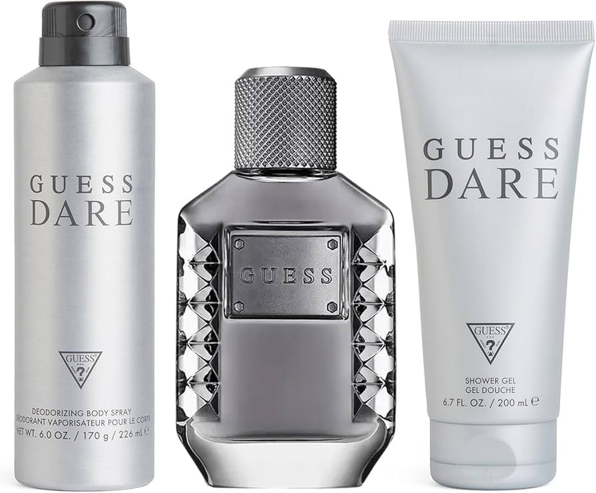 Guess Dare by Guess for Men - 3 Pc Gift Set 3.4oz EDT Spray, 6.0oz Deodorant Body Spray, 6.7oz Shower Gel