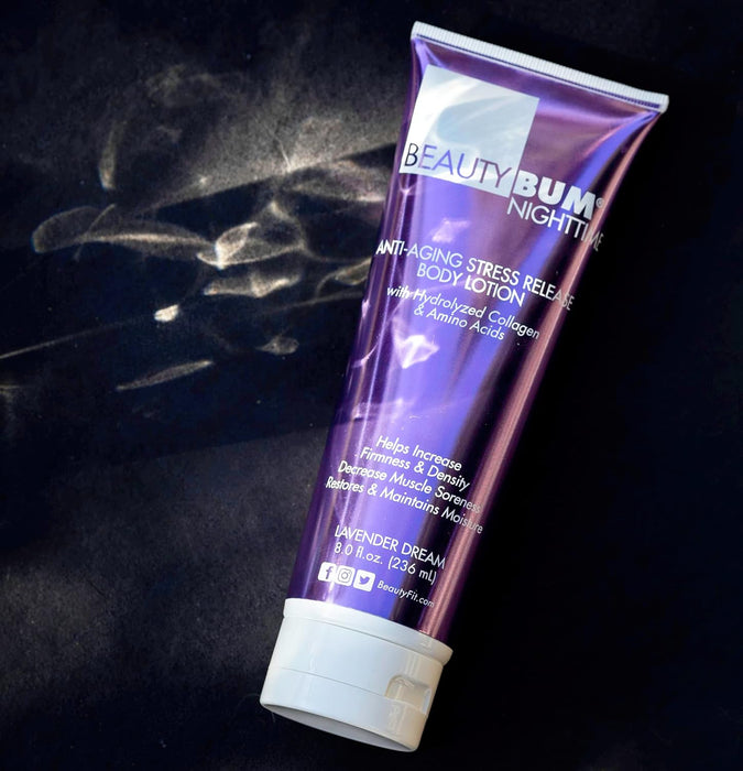 Loción corporal antienvejecimiento antiestrés BeautyBum NightTime - Lavender Dream de BeautyFit para mujeres - Loción corporal de 8 oz