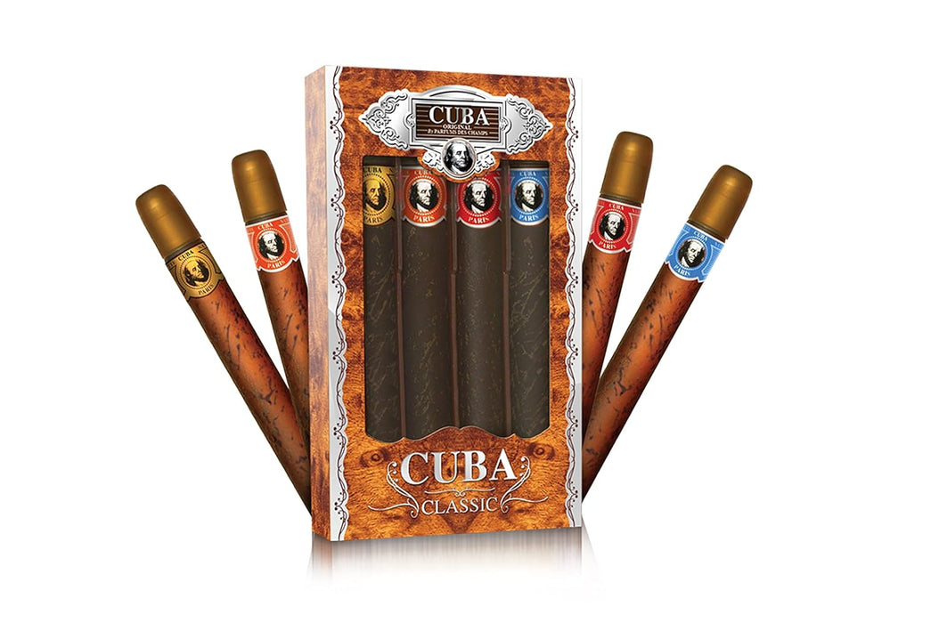 Cuba by Cuba pour hommes - Coffret 4 pièces 1,17 oz Cuba Gold, 1,17 oz Cuba Blue, 1,17 oz Cuba Red, 1,17 oz Cuba Orange