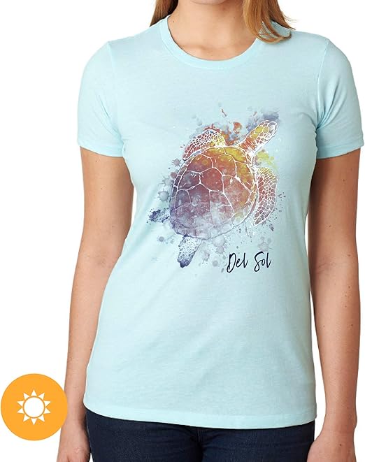 Girls Crew Tee - Turtle Splash-Ice Blue par DelSol pour femme - 1 T-shirt (Grand)