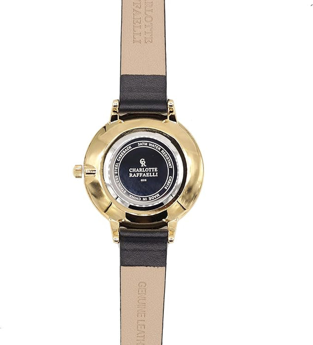 CRB016 La Basic - Gold/Black Leather Strap Watch by Charlotte Raffaelli for Women - 1 Pc Watch