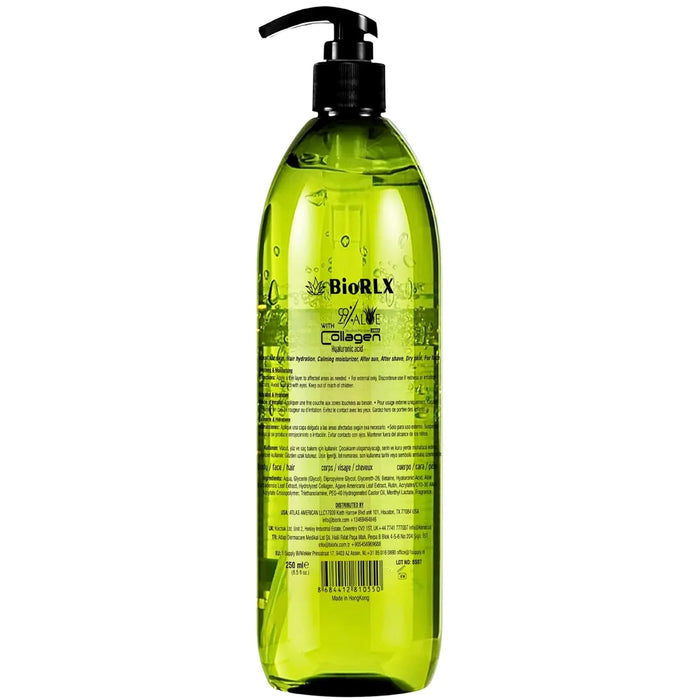 BioRLX 99% Purity Aloe Vera Gel with Collagen and Hyaluronic Acid with Pomp 250ml 8.45 fl oz
