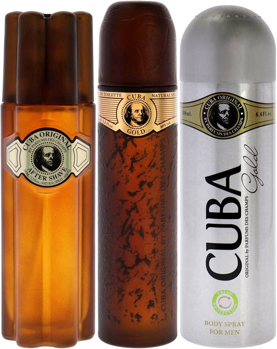 Cuba Gold by Cuba for Men - 3 Pc Gift Set 3.3oz EDT Spray, 6.6oz Deodorant Spray, 3.3oz After Shave