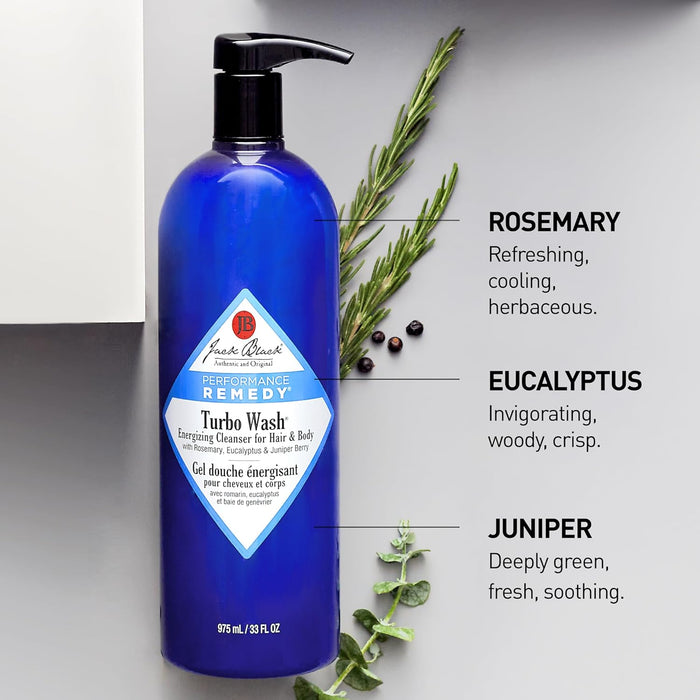 Limpiador energizante Turbo Wash para cabello y cuerpo de Jack Black para hombres - Gel de baño de 10 oz