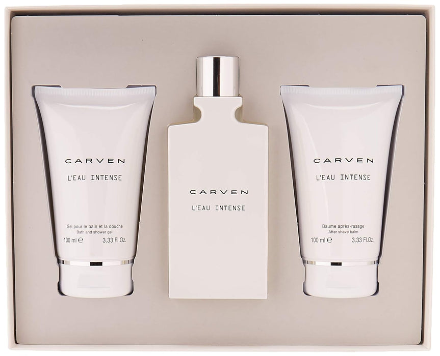 LEau Intense by Carven for Women - 3 Pc Gift Set 3.33oz EDT Spray, 3.33oz After Shave Balm, 3.33oz Bath and Shower Gel