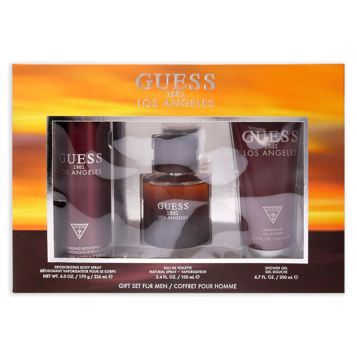 Guess 1981 Los Angeles by Guess for Men - 3 Pc Gift Set 3.4oz EDT Spray, 6.0oz Body Spray, 6.7oz Shower Gel