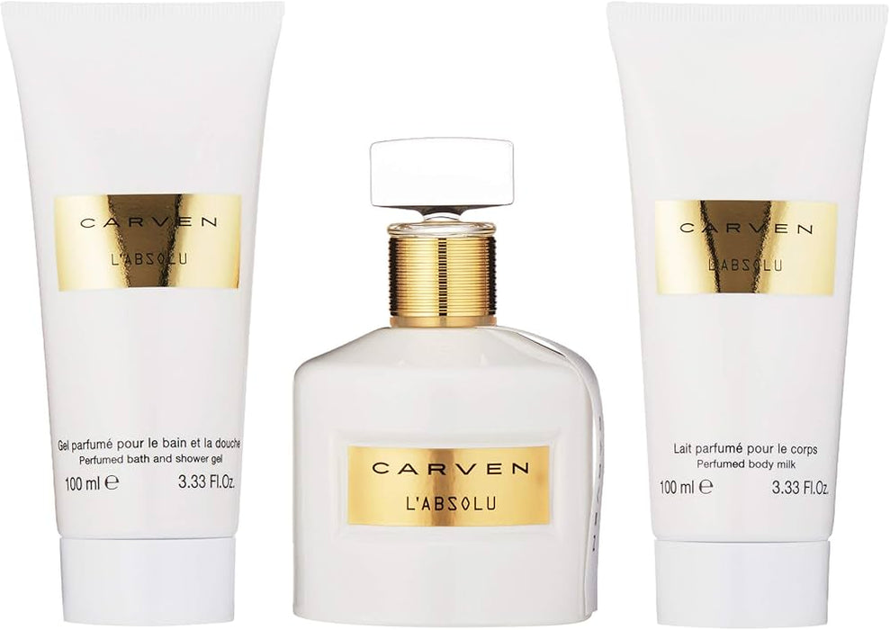 LAbsolu de Carven pour femme - Coffret 3 pièces Spray EDP 3,33 oz, Lait corporel parfumé 3,33 oz, Gel bain et douche parfumé 3,33 oz