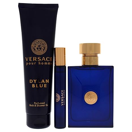 Dylan Blue de Versace pour homme - Coffret 3 pièces Spray EDT 3,4 oz, Spray EDT 0,3 oz, Gel bain et douche 5,0 oz