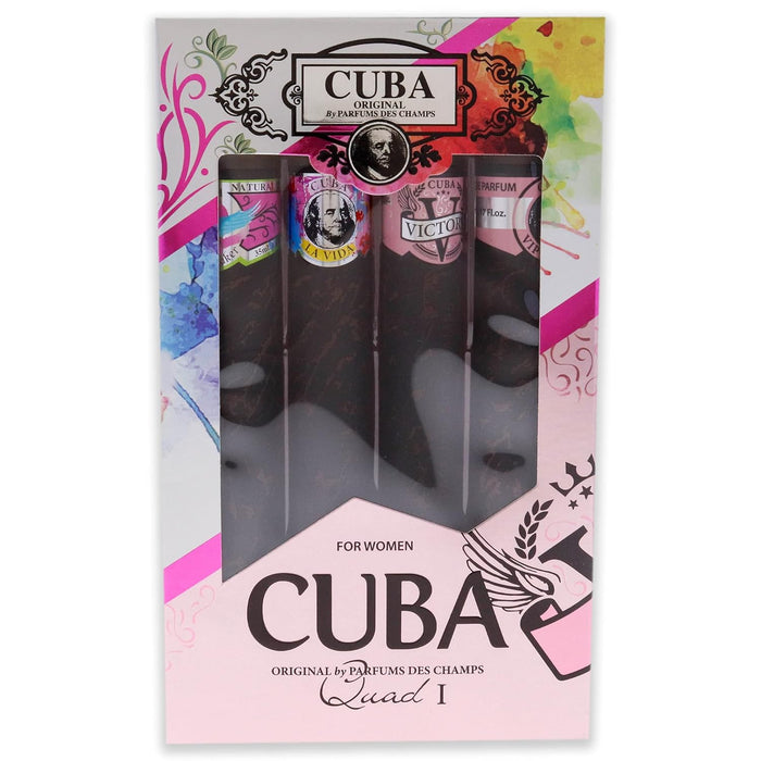 Cuba Quad I de Cuba pour femme - Coffret 4 pièces Spray EDP Cuba Heartbreak 1,17 oz, Spray EDP Cuba La Vida 1,17 oz, Spray EDP Cuba Victory 1,17 oz, Spray EDP Cuba VIP 1,17 oz