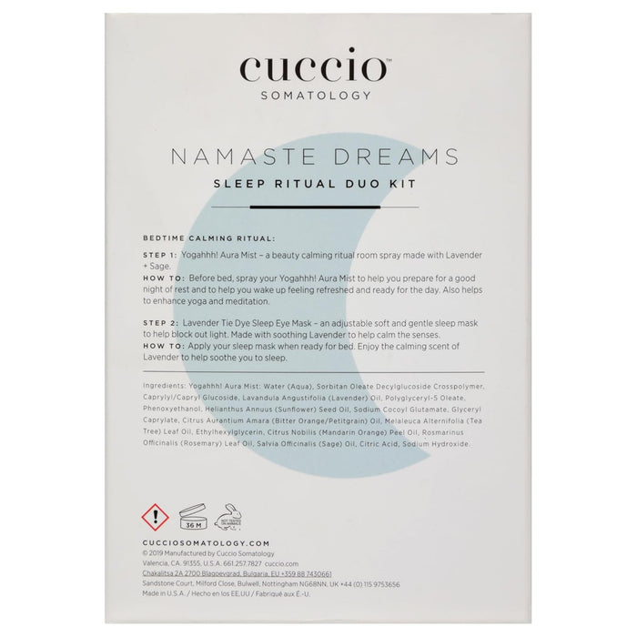 Namaste Dreams Duo Kit by Cuccio Somatology for Unisex - 2 Pc 4oz Yogahhh Aura Mist, 1 Pc Lavender Tie Dye Sleep Eye Mask