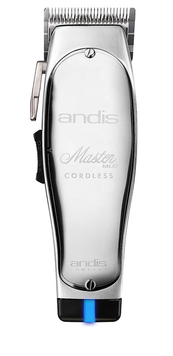 Andis 12470 Professional Master Corded/Cordless Hair & Beard Trimmer, Adjustable Carbon Steel Blade Hair Clipper for Close Cutting, Chrome, Silver - 5 Piece Set
