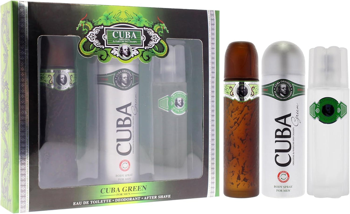 Cuba Green by Cuba for Men - 3 Pc Gift Set 3.3oz EDT Spray, 6.7oz Body Spray, 3.3oz After Shave