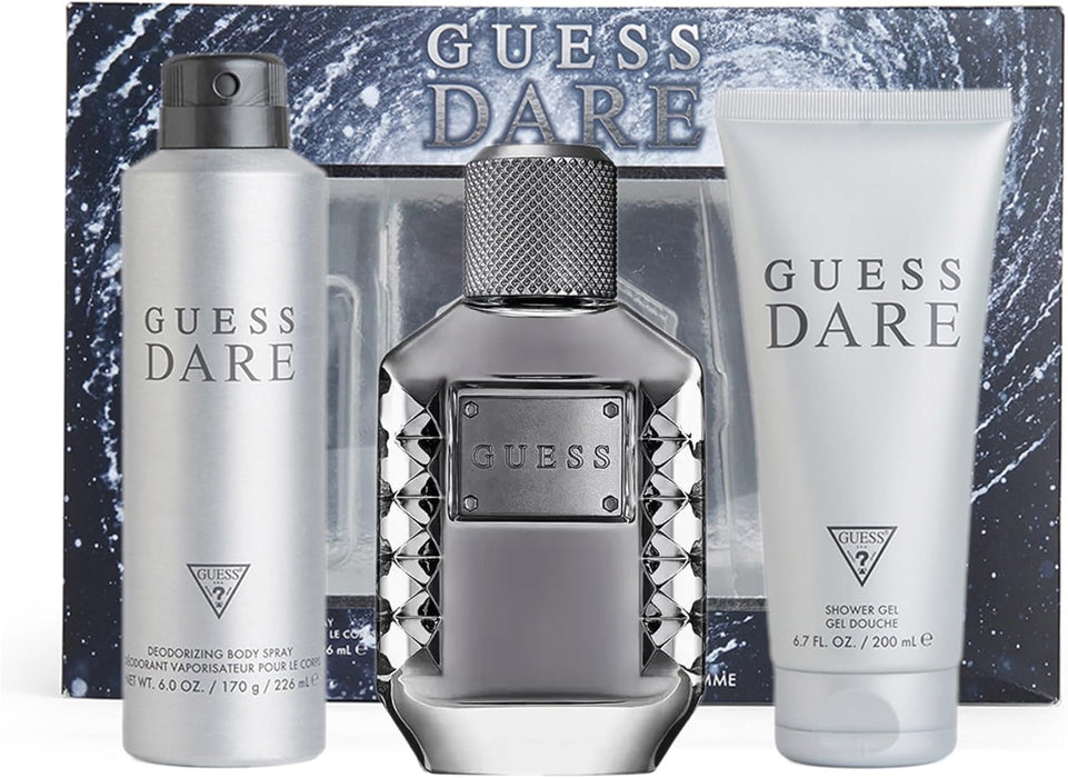 Guess Dare by Guess for Men - 3 Pc Gift Set 3.4oz EDT Spray, 6.0oz Deodorant Body Spray, 6.7oz Shower Gel