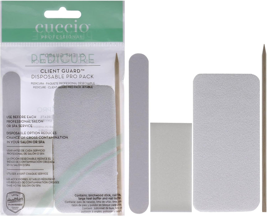 Manicure Client Guard Disposable Pro Pack by Cuccio Pro for Women - 3 Pc Birchwood Stick, Nail File, Nail Buffer