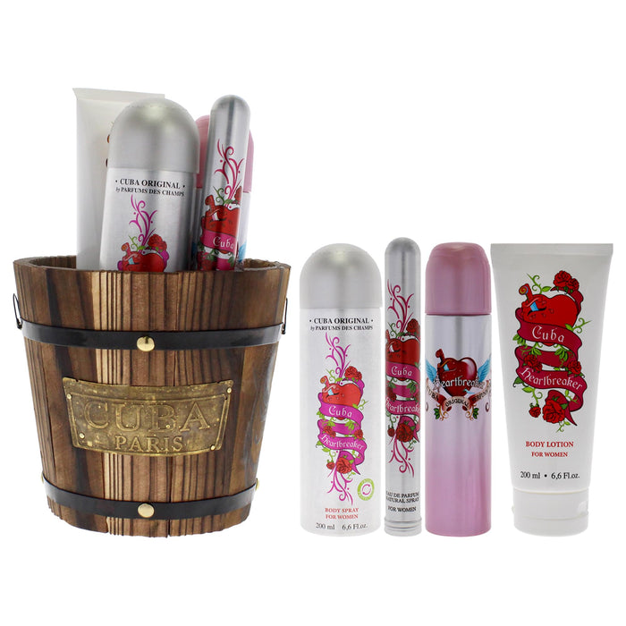 Cuba Must Have Heartbreaker de Cuba pour femme - Coffret 5 pièces Spray EDP 3,4 oz, Spray EDP 1,17 oz, Spray EDP 0,5 oz, Spray corporel 6,7 oz, Splash corporel 6,7 oz