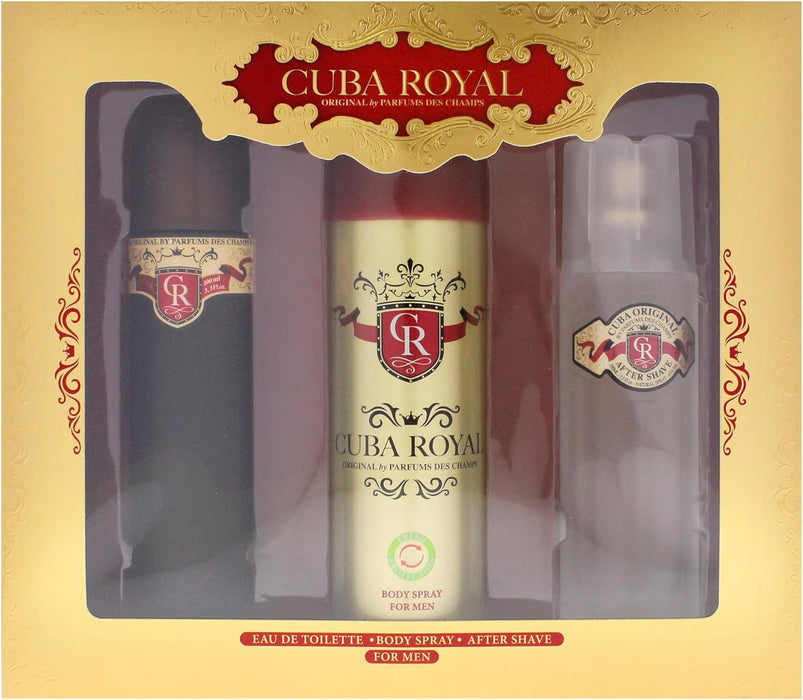 Cuba Royal by Cuba for Men - 3 Pc Gift Set 3.3oz EDT Spray, 6.7oz Body Spray, 3.3oz After Shave