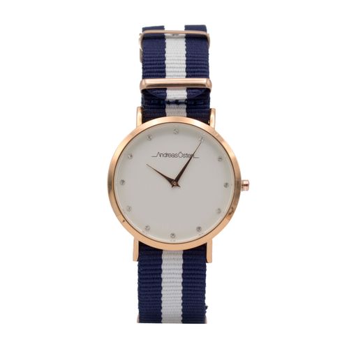 AO-19 Somand - Rose Gold/Navy Blue-White Nylon Strap Watch by Andreas Osten for Women - 1 Pc Watch