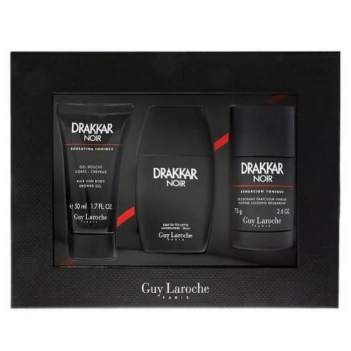 Drakkar Noir by Guy Laroche for Men - 3 Pc Gift Set 3.4oz EDT Spray, 2.6oz Deodorant Stick, 1.7oz Shower Gel