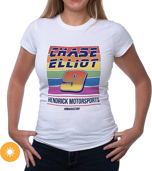 NASCAR Womens Crew Tee - Chase Elliot - 2 White par DelSol pour femme - 1 Pc T-Shirt (S)