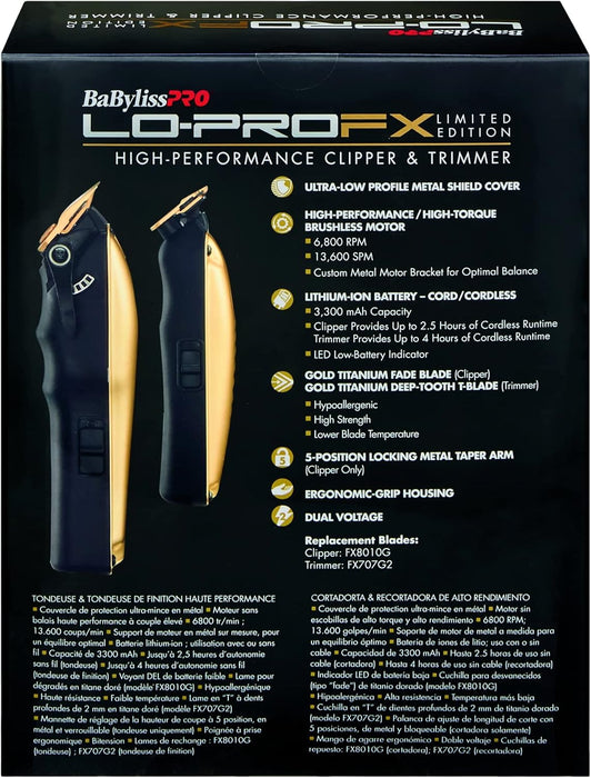 BaBylissPRO LoPROFX Limited Edition Gold Clipper and Trimmer Combo