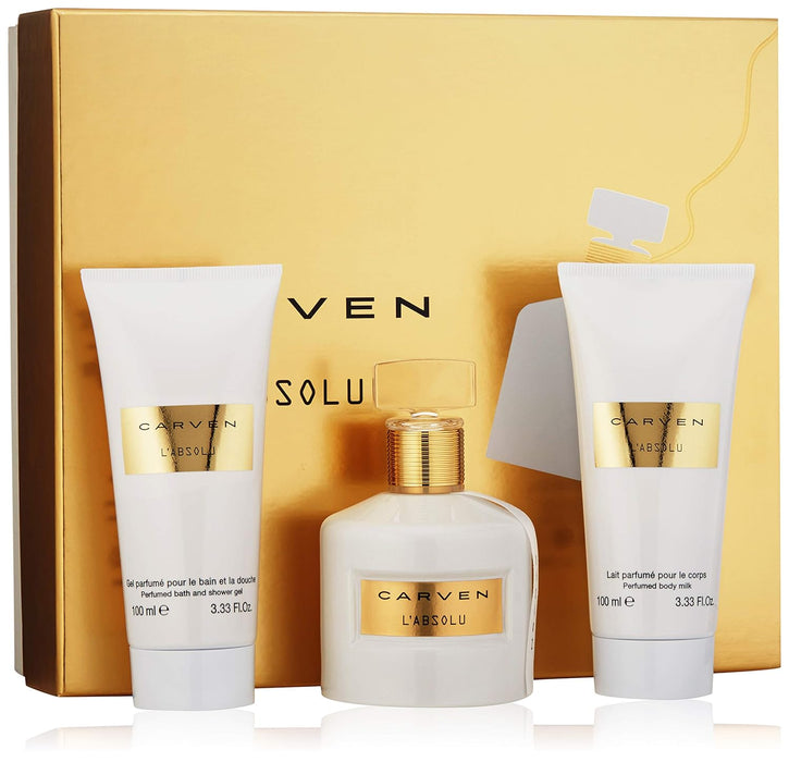 LAbsolu de Carven pour femme - Coffret 3 pièces Spray EDP 3,33 oz, Lait corporel parfumé 3,33 oz, Gel bain et douche parfumé 3,33 oz