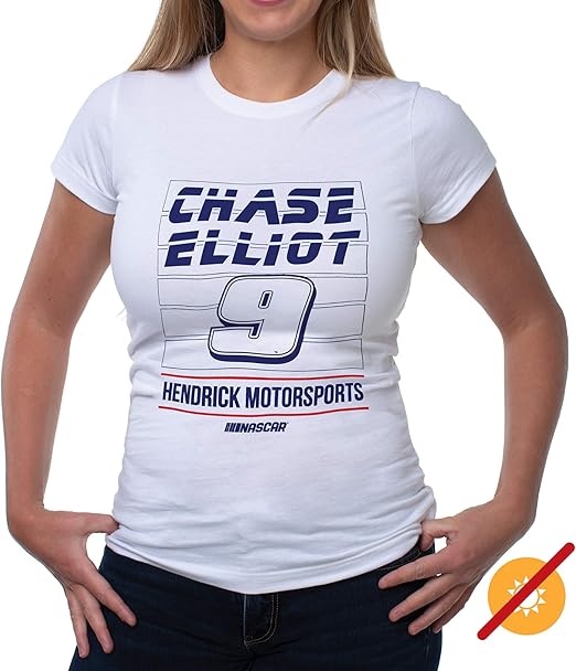 NASCAR Womens Crew Tee - Chase Elliot - 2 White par DelSol pour femme - 1 Pc T-Shirt (S)