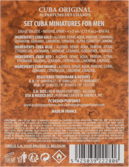 Cuba by Cuba for Men - Mini coffret cadeau 4 pièces Cuba Gold, Cuba Red, Cuba Blue, Cuba Orange (5 ml chacun)