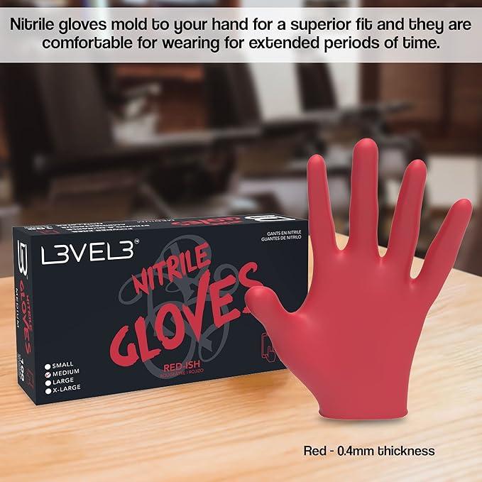 L3VEL3 Professional Nitrile Gloves Red - 10 Pack, 1000 ct
