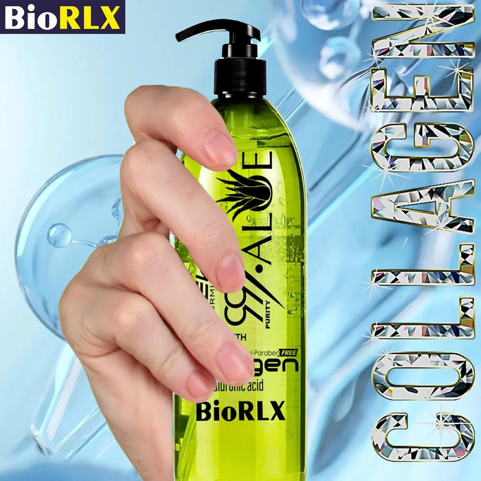 BioRLX 99% Purity Aloe Vera Gel with Collagen and Hyaluronic Acid with Pomp 250ml 8.45 fl oz