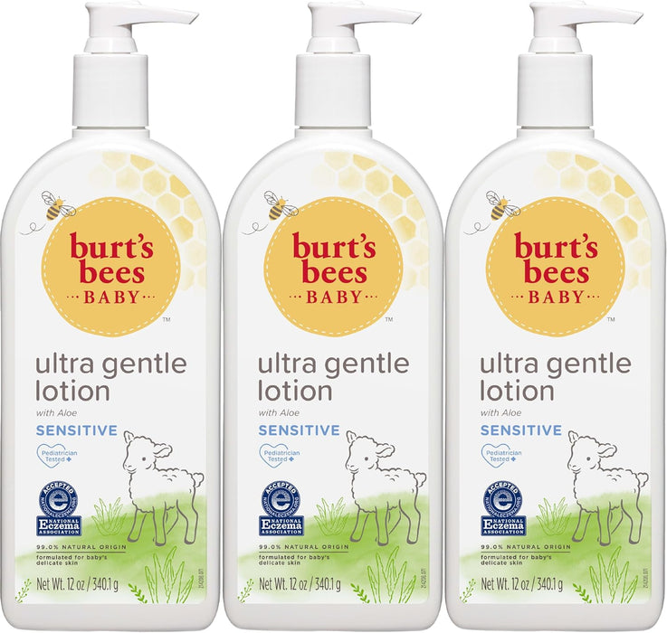 Loción ultra suave para bebés - Calmante de Burts Bees para niños - Loción corporal de 12 oz - Paquete de 3