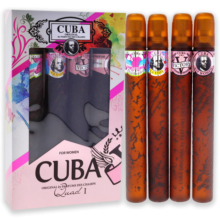 Cuba Quad I de Cuba pour femme - Coffret 4 pièces Spray EDP Cuba Heartbreak 1,17 oz, Spray EDP Cuba La Vida 1,17 oz, Spray EDP Cuba Victory 1,17 oz, Spray EDP Cuba VIP 1,17 oz