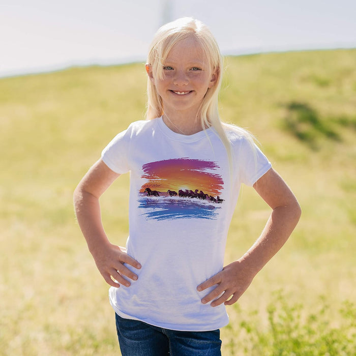 Girls Crew Tee - Wild Horse - White by DelSol for Women - 1 Pc T-Shirt (YM)