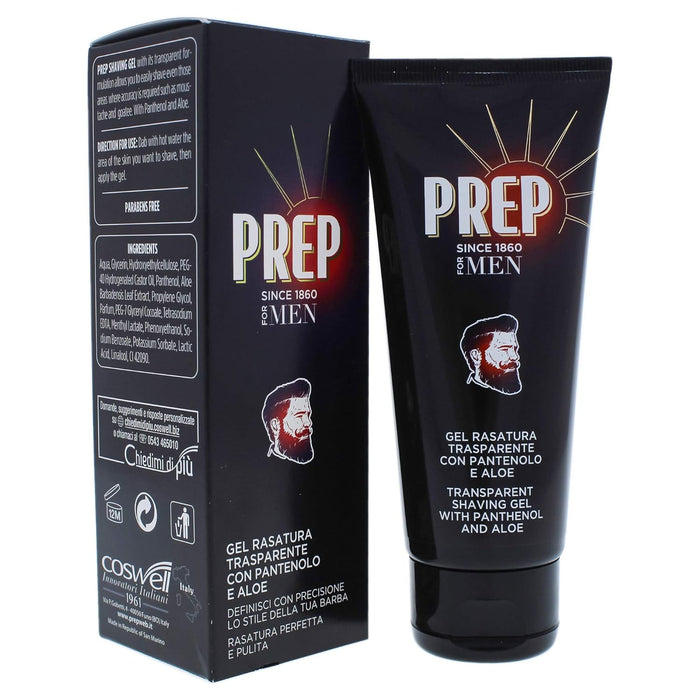 Transparent Shaving Gel with Panthenol and Aloe by Prep for Men - 3.4 oz Shaving Gel