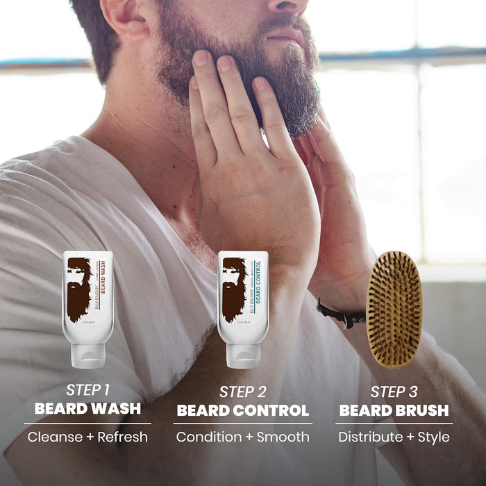 Kit Beard Envy de Billy Jealousy pour hommes - 3 pièces de nettoyant pour barbe de 3 oz, contrôle de la barbe de 3 oz, brosse 