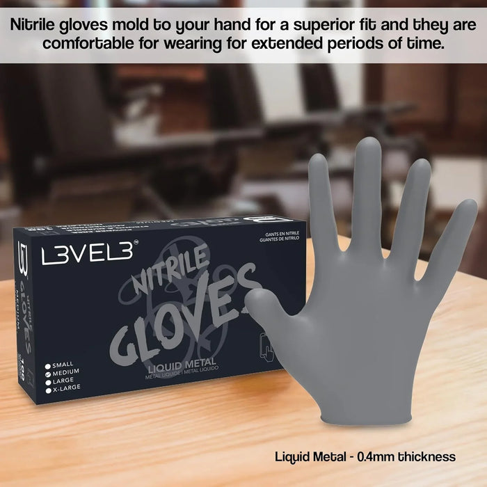 L3VEL3 Professional Nitrile Gloves Silver - 10 Pack, 1000 ct