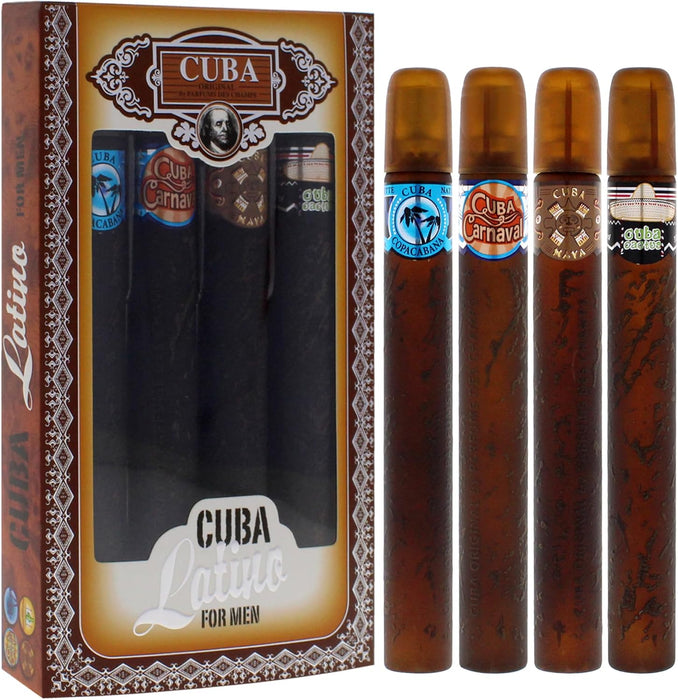 Collection Cuba Latino de Cuba pour hommes - Coffret 4 pièces Spray EDT Cuba Copacabana 1,17 oz, Spray EDT Cuba Maya 1,17 oz, Spray EDT Cuba Carnaval 1,17 oz, Spray EDT Cuba Cactus 1,17 oz