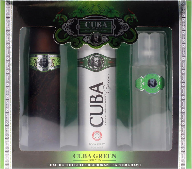 Cuba Green by Cuba for Men - 3 Pc Gift Set 3.3oz EDT Spray, 6.7oz Body Spray, 3.3oz After Shave