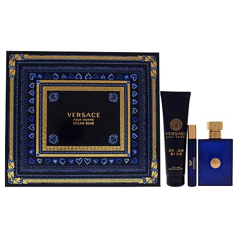 Dylan Blue de Versace pour homme - Coffret 3 pièces Spray EDT 3,4 oz, Spray EDT 0,3 oz, Gel bain et douche 5,0 oz