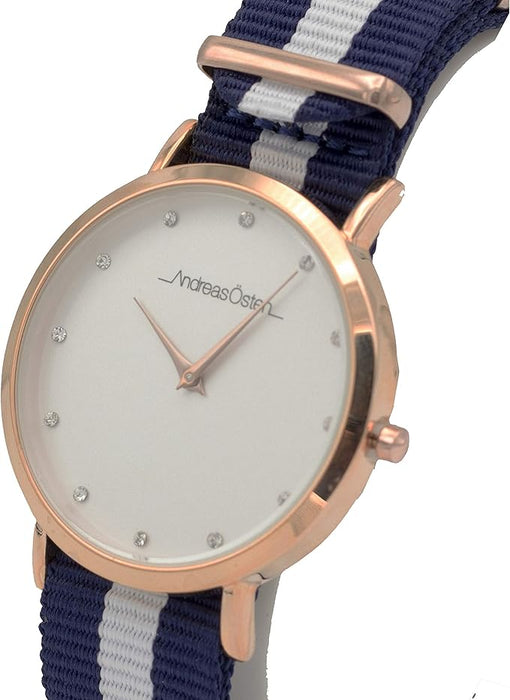 AO-19 Somand - Rose Gold/Navy Blue-White Nylon Strap Watch by Andreas Osten for Women - 1 Pc Watch