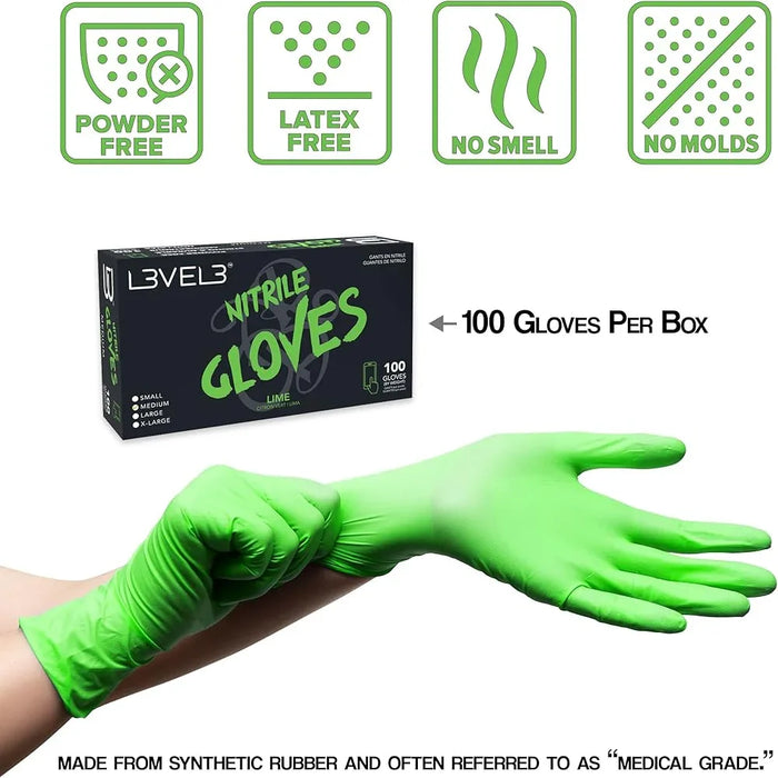 L3VEL3 Professional Nitrile Gloves Lime - 10 Pack, 1000 ct