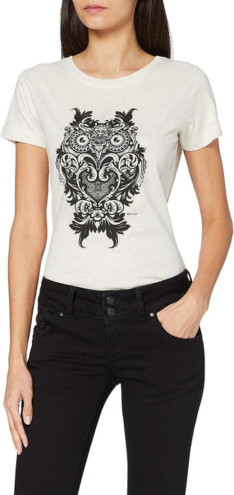 Women Crew Tee - Ornate Owl - Beige par DelSol pour Femme - 1 Pc T-Shirt (Petit)