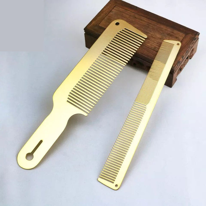 Peigne de coupe professionnel en métal et ensemble de peignes de tondeuse à dessus plat couleur or + brosse de décoloration