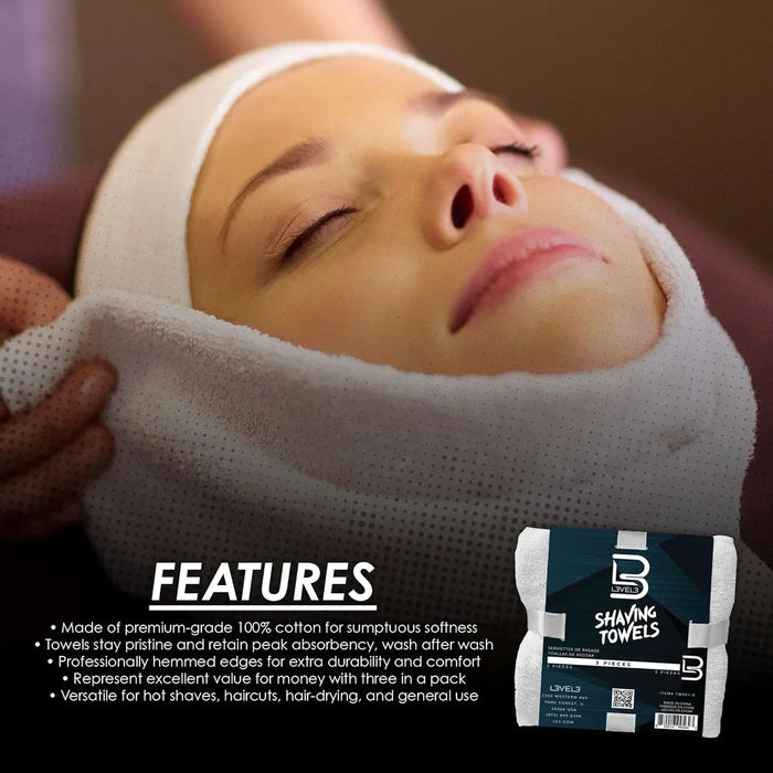 L3VEL3 White Shaving Towels -3 Pack