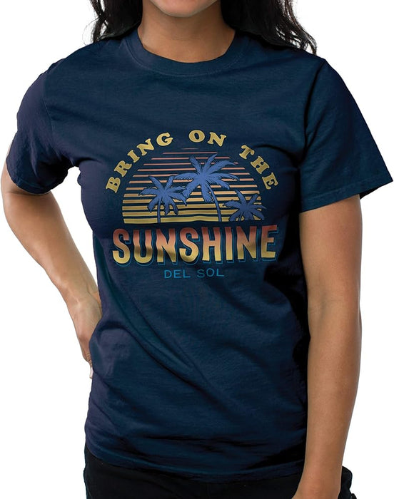 T-shirt ras du cou pour femmes - Bring On The Sunshine - Indigo par DelSol pour femme - T-shirt 1 pièce (petit)