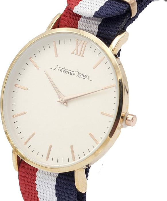 AO-65 Somand - Montre à bracelet en nylon or rose/bleu marine-blanc-rouge par Andreas Osten pour unisexe - Montre 1 pièce